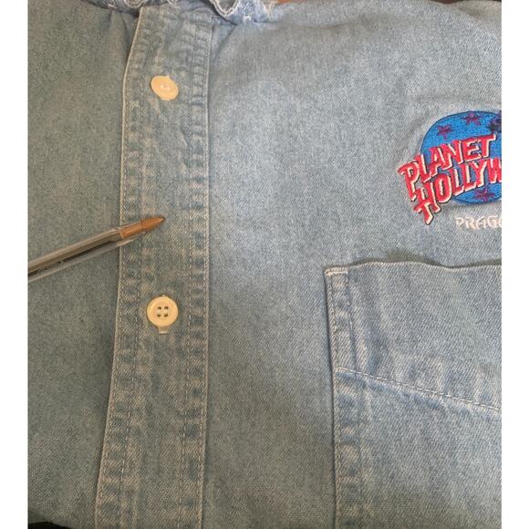 Planet Hollywood Prague Men's Size L Button Down Denim Jean VTG 1991 Shirt - Picture 4 of 16